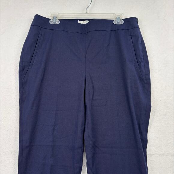 Boden Ankle Pants Womens Size 12 Navy Blue Linen Blend Stretch Side Zip Trouser - Picture 2 of 10